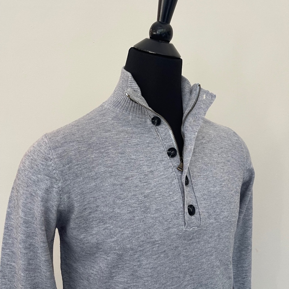 New Hugo Boss Sweater Half Zip Buttons Gray Pullover